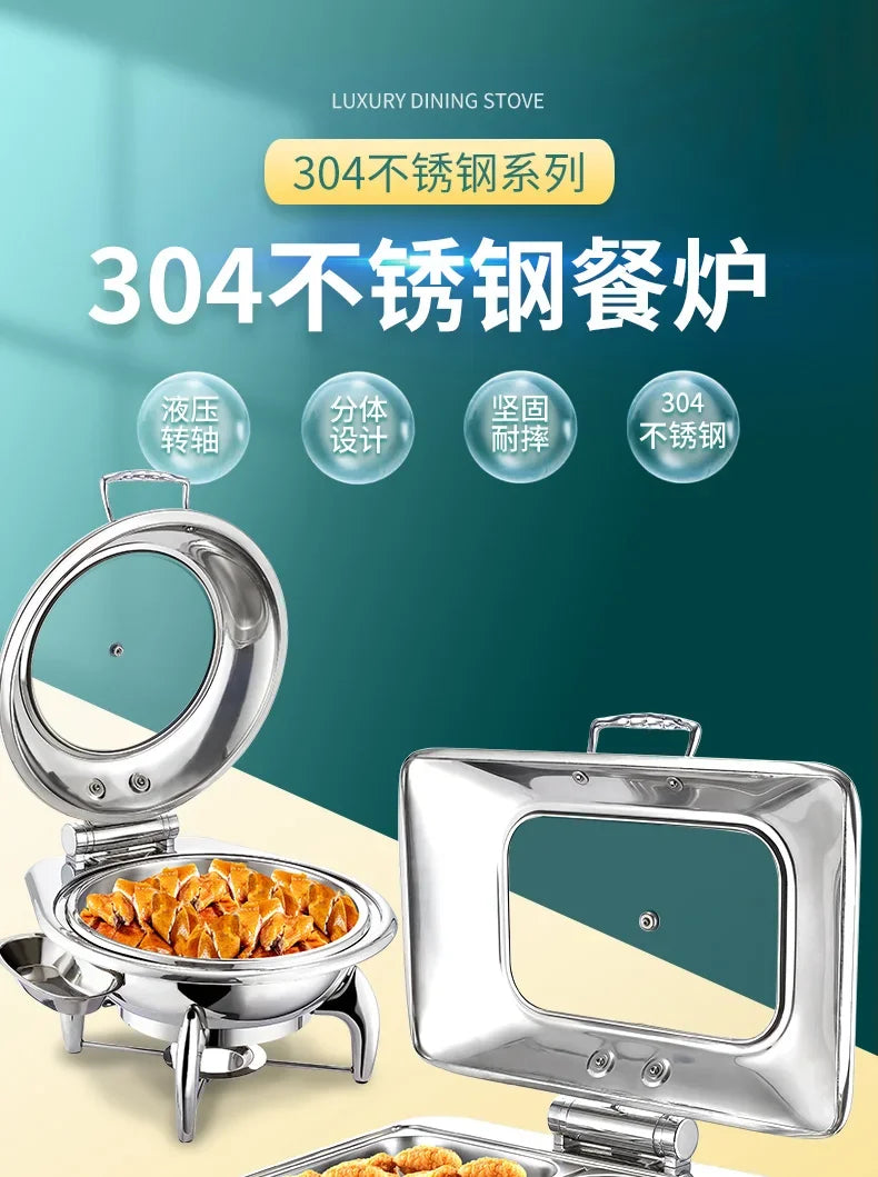 18/8 good quality silver plated luxury chafing dish set with glass lid high-end buffet stove food warmer hotel chafing dishes