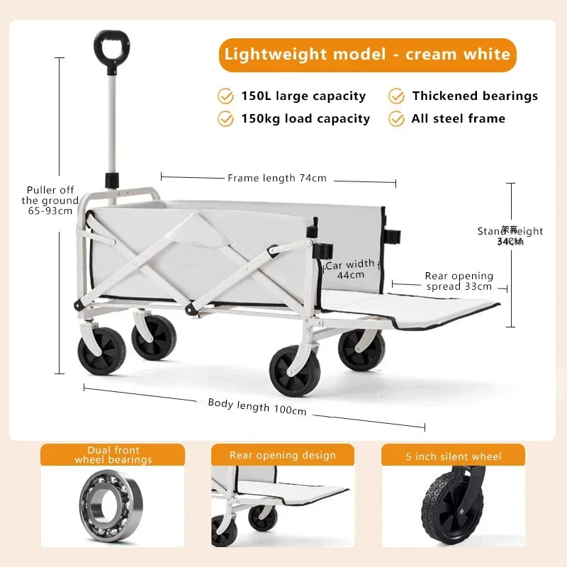 Tank wheeled cart with foldable hand push 180 degree outdoor camping trailer pull rod rear small cart camping garden cart