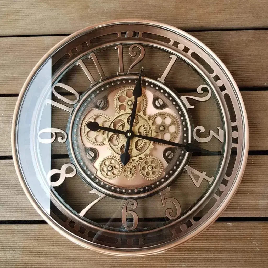 Oversized Industrial Moving Gear Wall Clock – Steampunk Loft Design