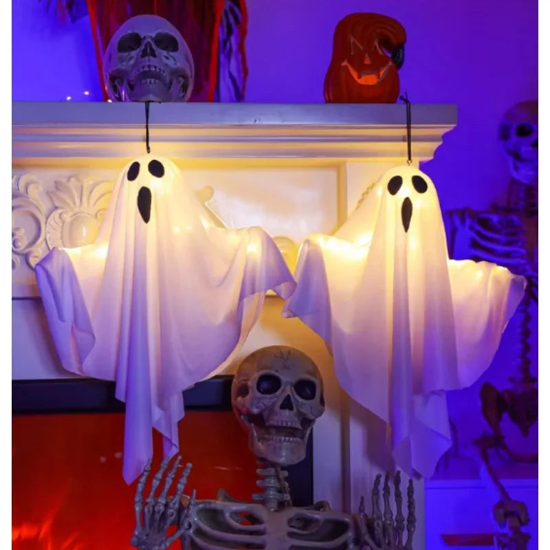 Halloween LED Glow Ghost Home Indoor Outdoor Decoration Party Supplies 2024 Haunted House Bar Hanging Horror Props with Lights