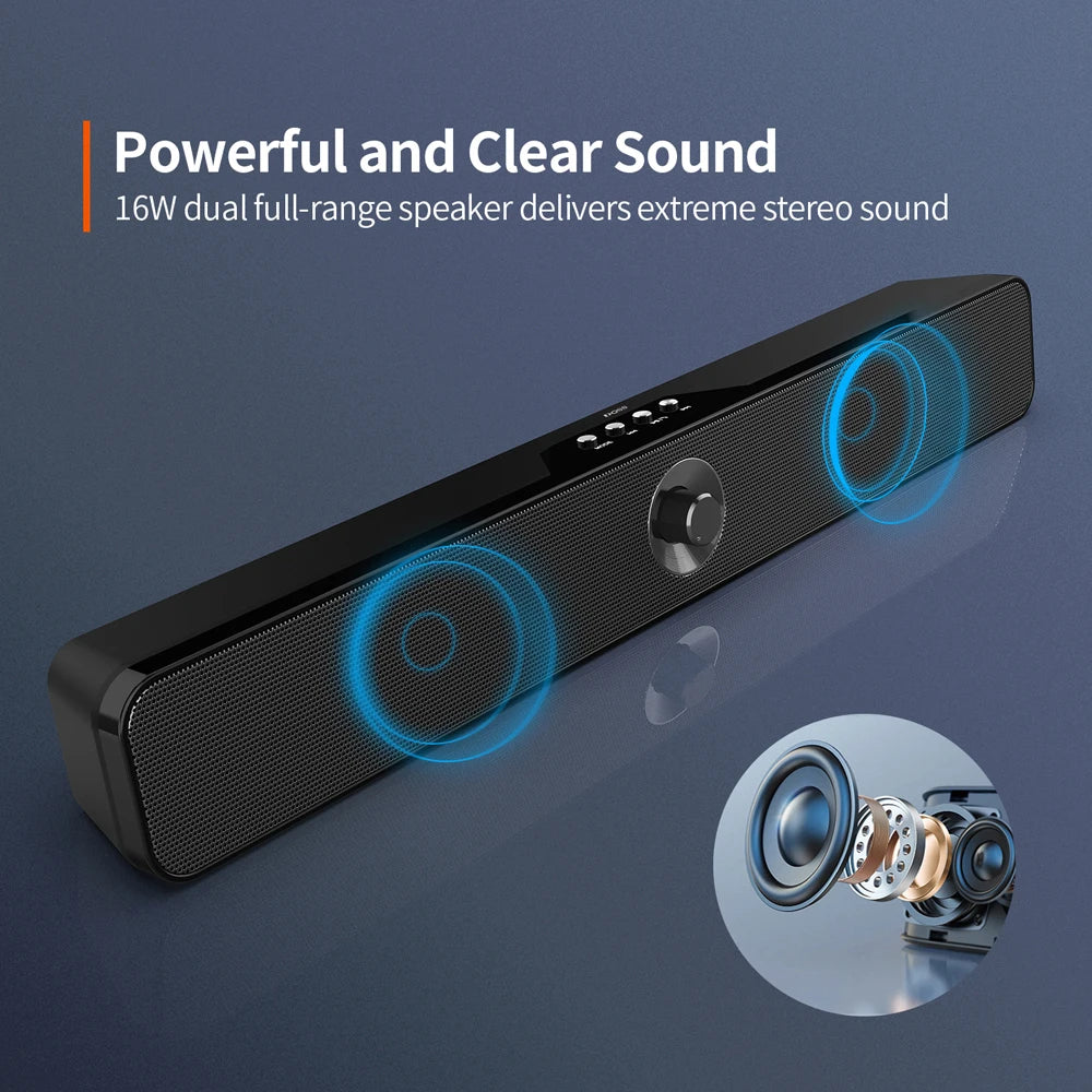 DOSS Computer Speaker Bluetooth Sound Bar 16W Stereo Bass Sound Music Box 20 Hours Playtime SoundBar for Laptop PC Smart Phone