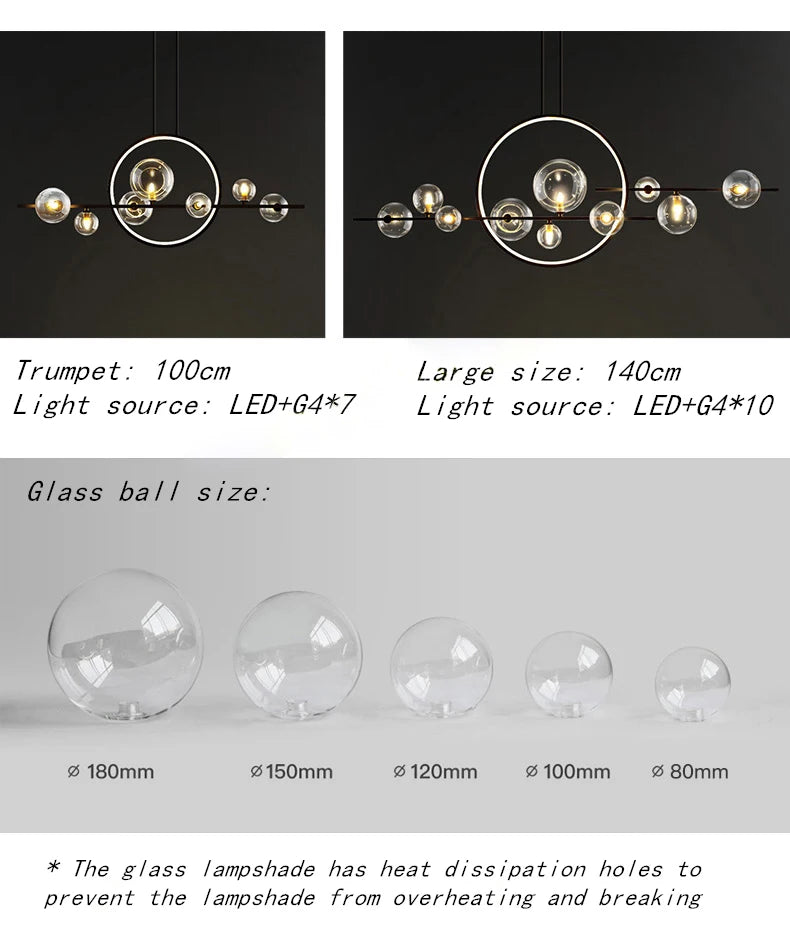 Modern LED Ceiling Novelty Glass bubble Chandelier Nordic Dining room Lamp Restaurant lighting Kitchen Home Decor Hanging lights