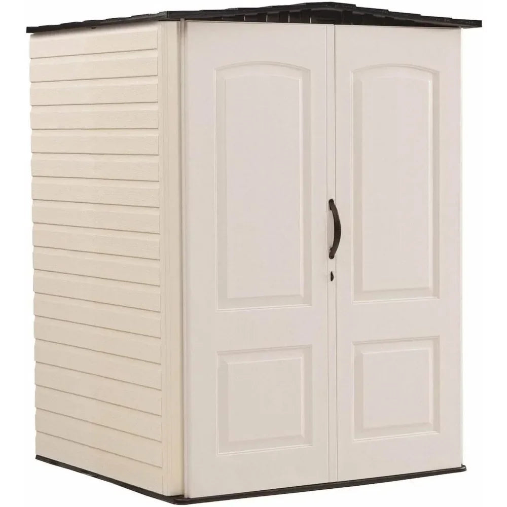 Large Plastic Weatherproof Outdoor Storage Shed with Double Wall Construction for Backyard, Garden, and Patio, Sandstone