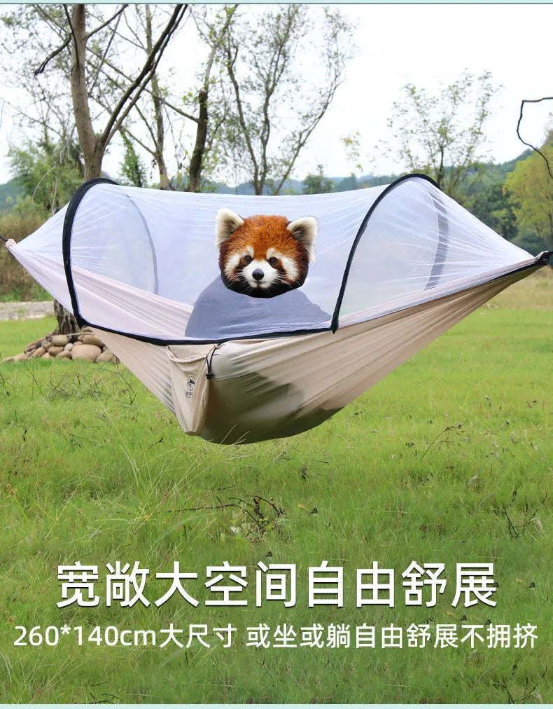 Enjoy cross-border exclusive hammock outdoor double person anti rollover 210T nylon spinning pole anti mosquito hammock