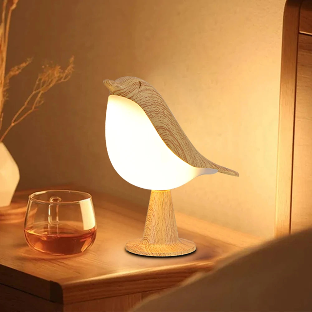 Modern Simple Magpie LED Bedside Lamp Small Cordless Wooden Bird Night Light Touch Control Bedroom Table Reading Lamp Home Decor