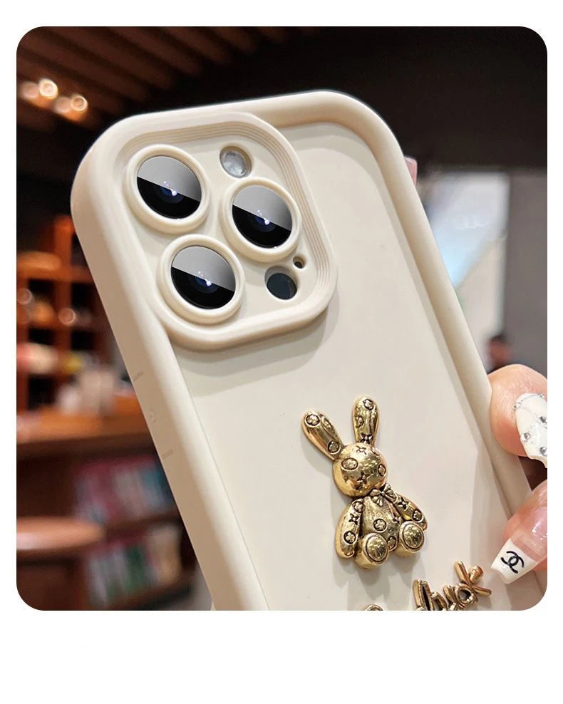 3D Rabbit Phone Case For Samsung Galaxy S24 S23 S22 S21 Ultra Plus FE A52 A32 A53 A13 A33 A52 A34 Plush Wristband Silicone Cover