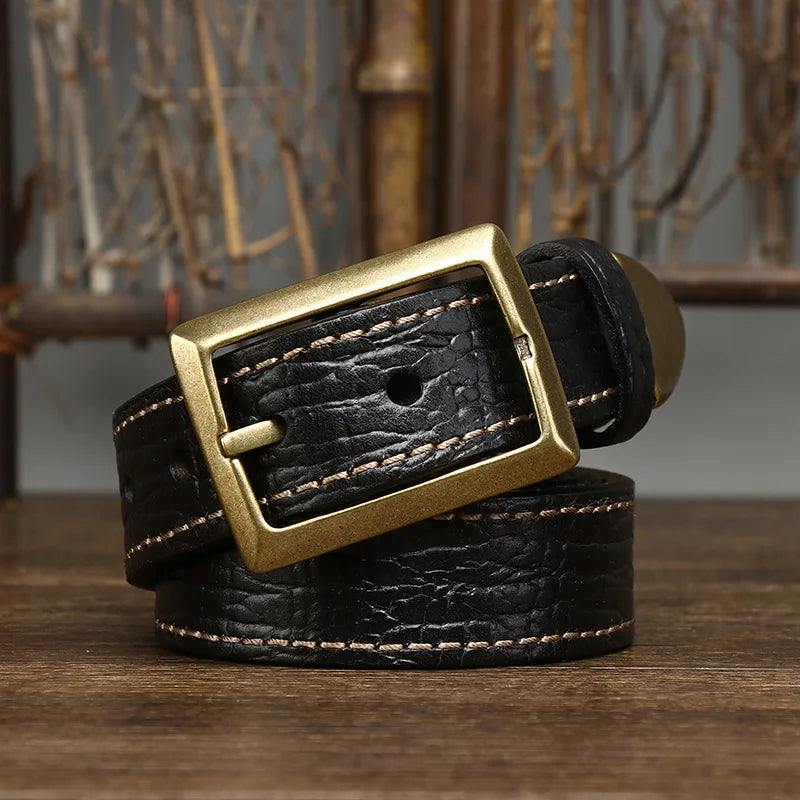 Men's Fashion Plaid Cowhide Belt