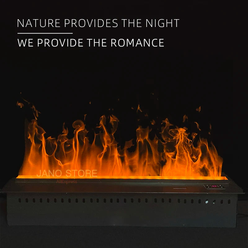 Electric Water Vapor Fireplace with Adjustable LED Flames, Built-In Installation, and 15-Hour Runtime