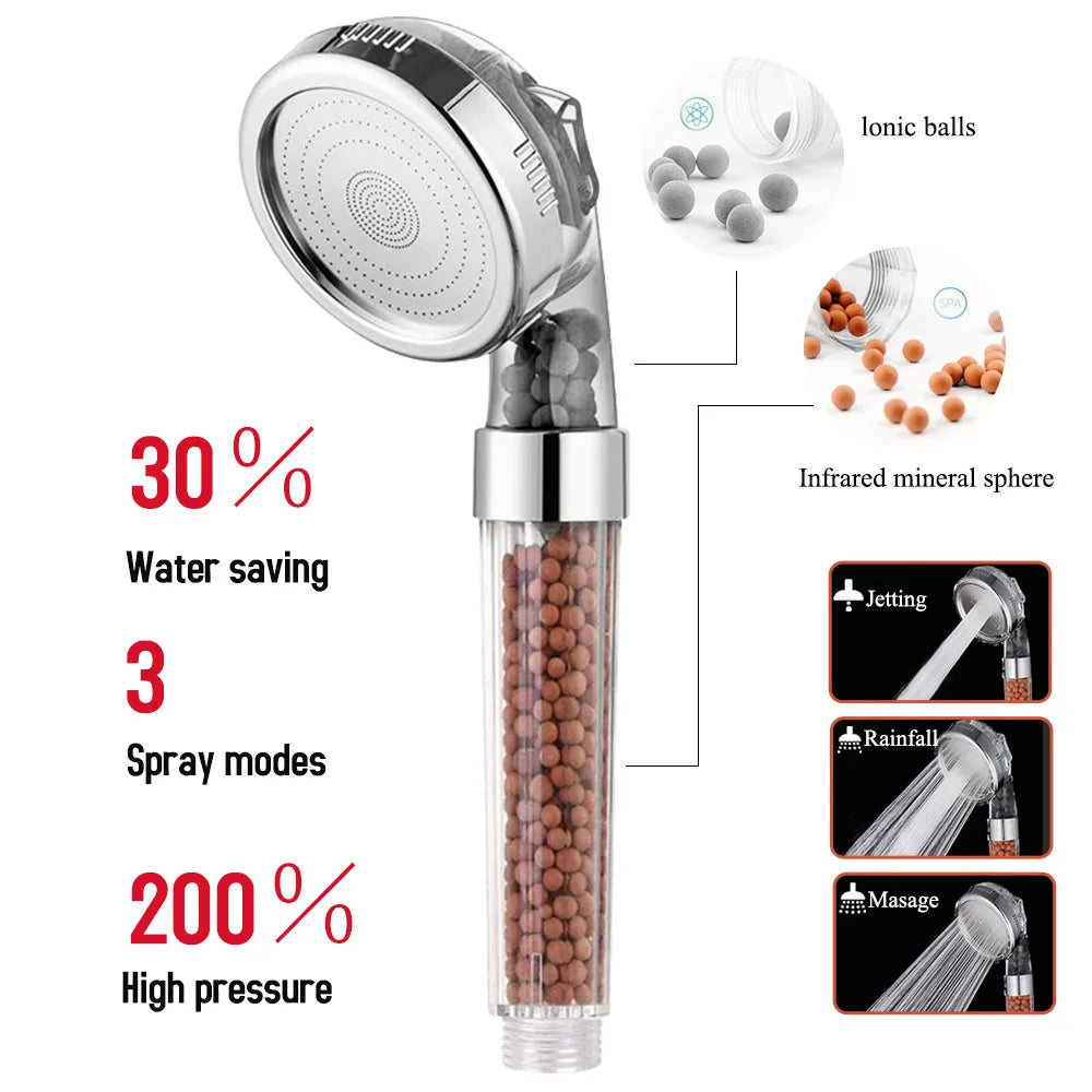 Zhangji 3 Functions High Pressure SPA Shower Head Water Saving Handheld Rainfall Bathroom Accessory Anion Filter Shower