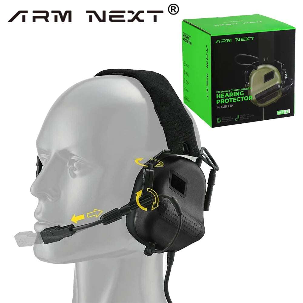 ARM NEXT F10 Airsoft Tactical Headset Foldable Earmuff Microphone Military Headphone Shooting Hunting Ear Protection Earphones