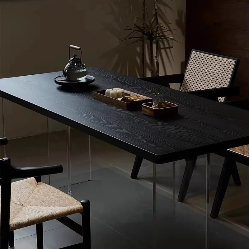 Black Transparent Dining Table Nordic Solid Wood Design Coffee Kitchen Tables Acrylic Retro Tavoli Da Pranzo Furniture HD50CZ