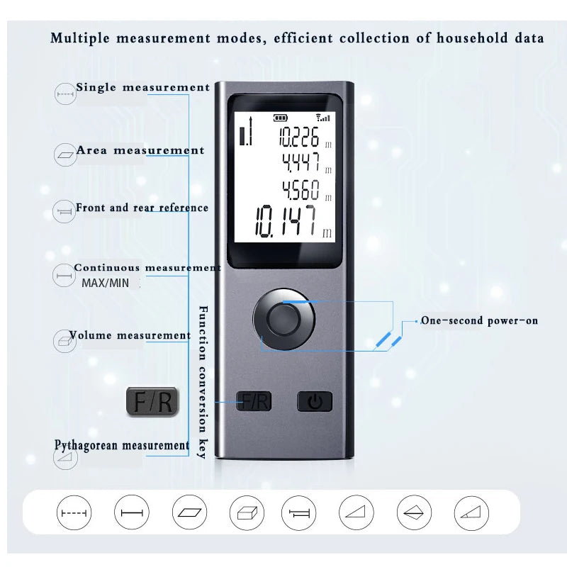 Mini Laser Rangefinder Digital Tape Measure Laser Ruler USB Charge Aluminum Alloy Fuselage Measuring Distance: 30m/50m