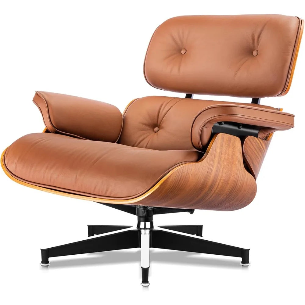 Mid-Century Modern Leather Lounge Chair & Ottoman