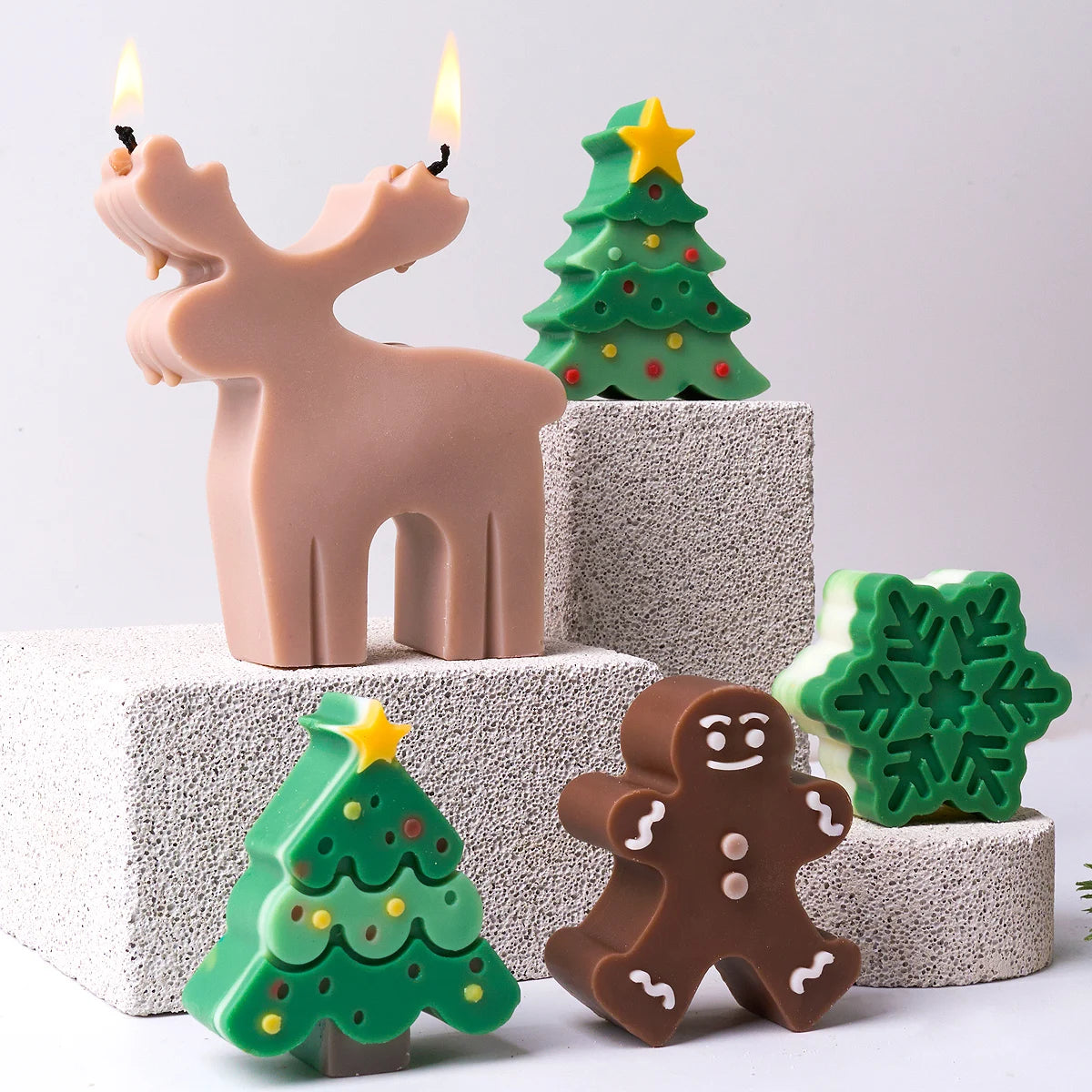 Christmas Tree Silicone Candle Mold DIY Handmade Snowflake Elk Scented Candles Soap Molds Plaster Resin Craft Making Home Decor