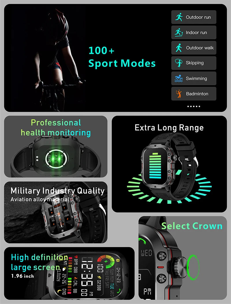 2024 TOP Durable Military Smart Watch For Xiaomi IP68 5ATM Waterproof Sports Fitness Tracker Health Monitor Men Smartwatch+box