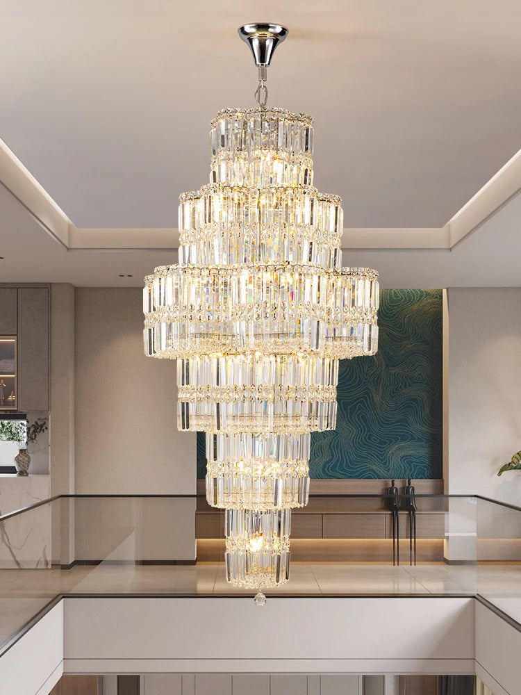 Light luxury luxury duplex building crystal chandelier modern atmosphere villa high living room chandelier building middle floor