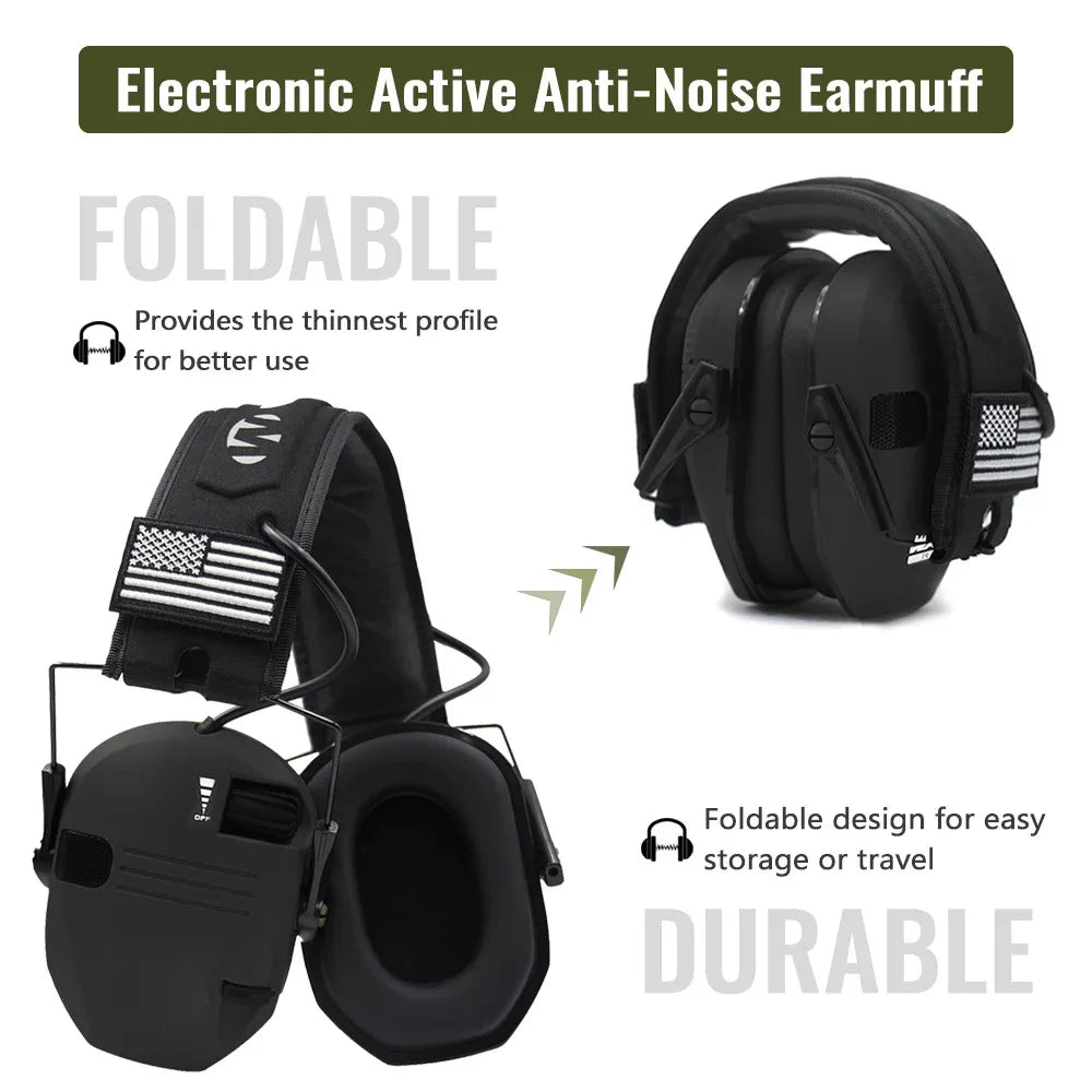 Shooting Hearing Protection Electronic Tactical Headset Noise Cancelling Active Hunting Earmuffs NRR23dB With Bag