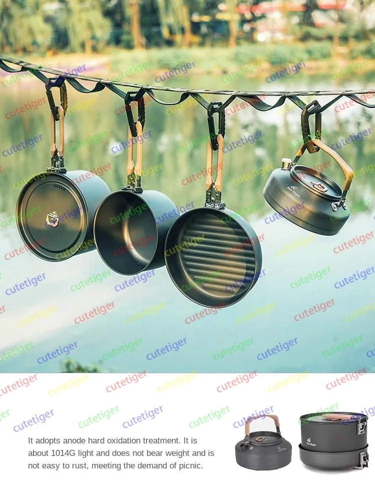 Outdoor set of pots, high-end outdoor camping and picnic equipment, complete set of water kettles, hot pot cookware, tablewa