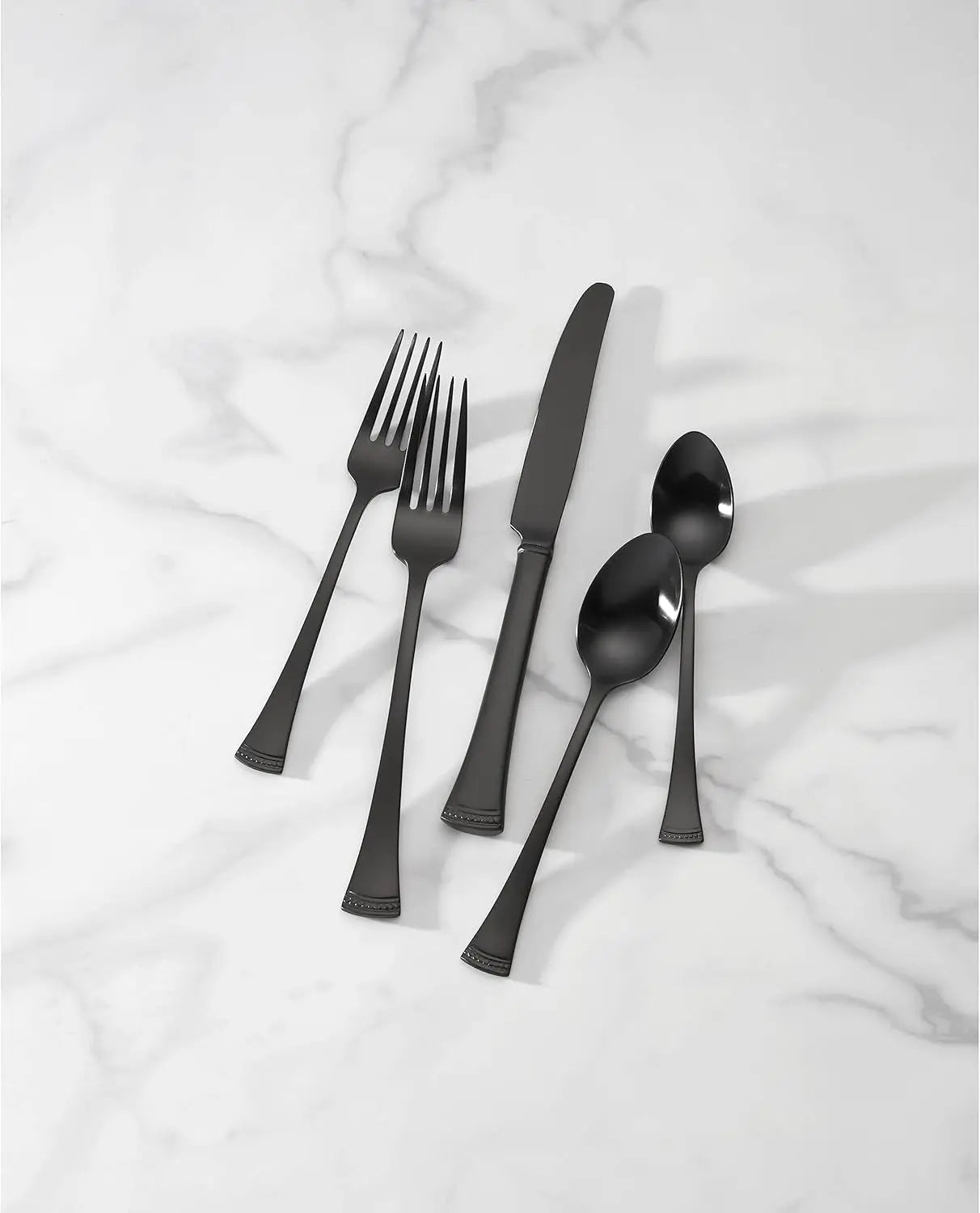 Satin Black Piece Flatware Set, 20 Count, Metallic