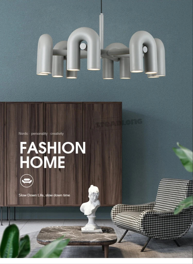 Modern U-shaped Water Pipe Chandelier Designer Personality  Living Room Pendant Lamp Nordic Restaurant Bedroom Hanging Light