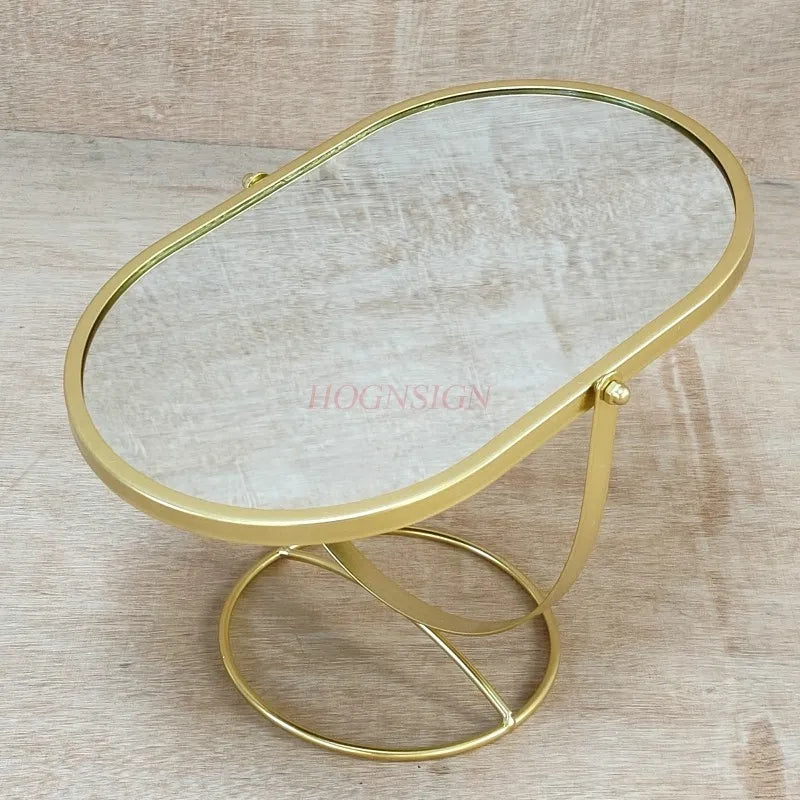 Light luxury makeup mirror, bedroom desktop, iron art dressing mirror, household rotatable portable mirror