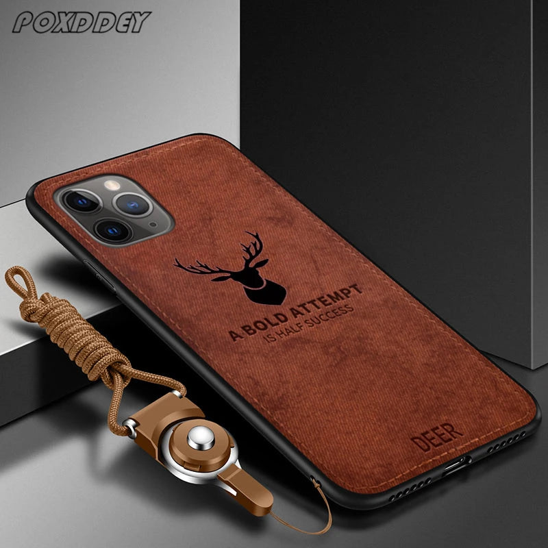 Lanyard Vintage Deer Logo Phone Case For Xiaomi Mi 14 13 12 11 10 13T 12T 11T 10T Lite Poco X3 F3 F4 F5 X6 Pro Cloth Back Cover