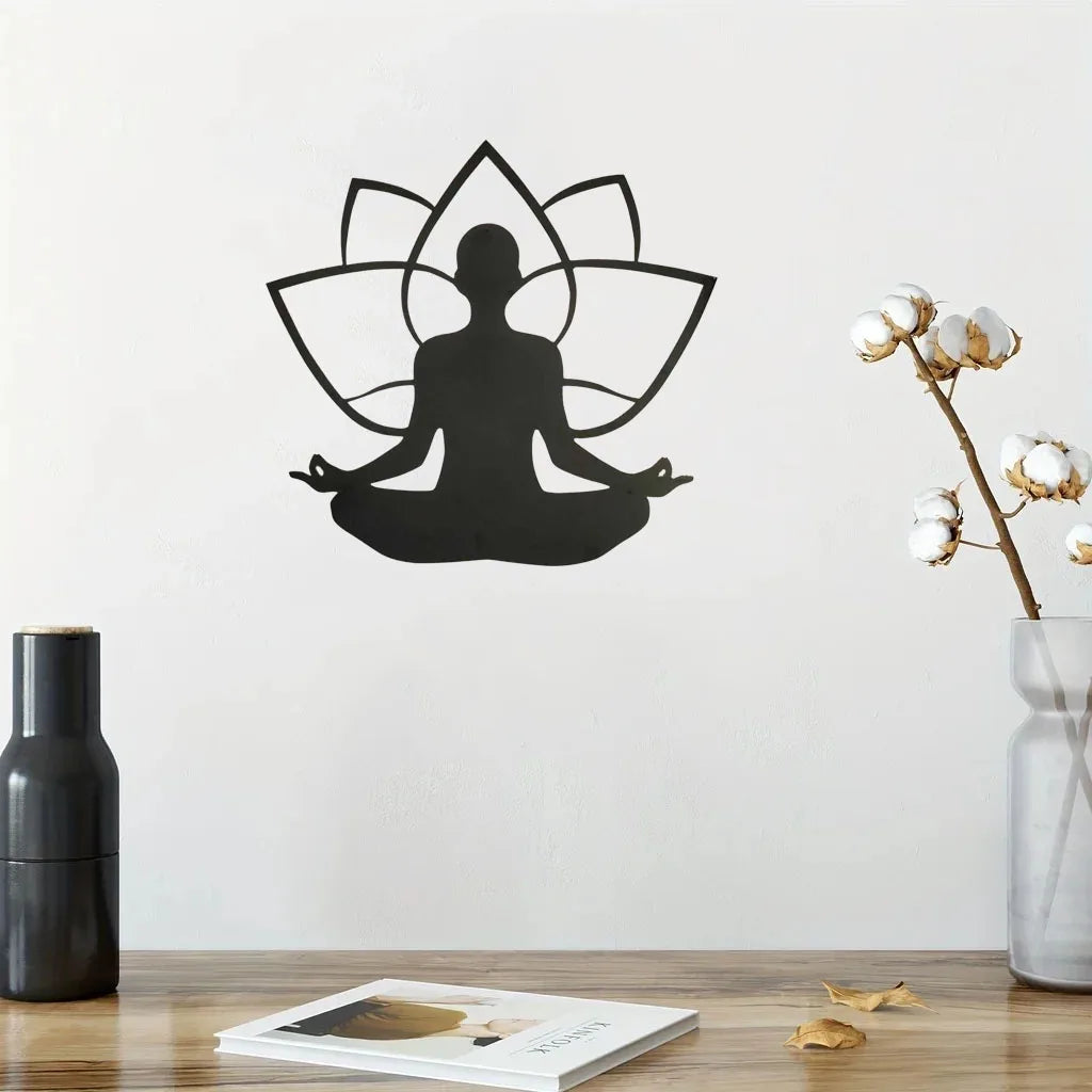 Home Decor Revolution: Iron Art Lotus Flower Sitting Man Wall Feature" Make a bold statement in your home with this captivating