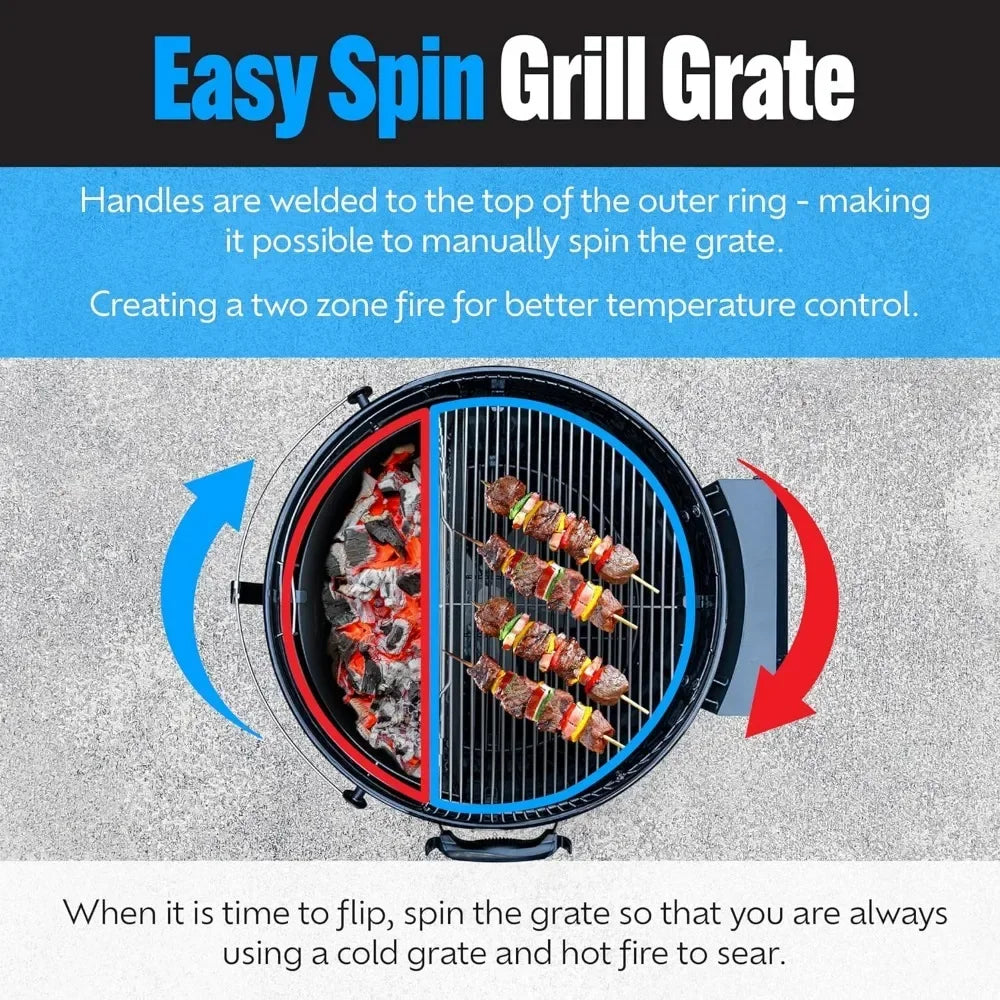 SnS Grills Kettle Grill with Deluxe Insert and Easy Spin Grate for Two-Zone Charcoal Grill Cooking,Smoking and BBQing