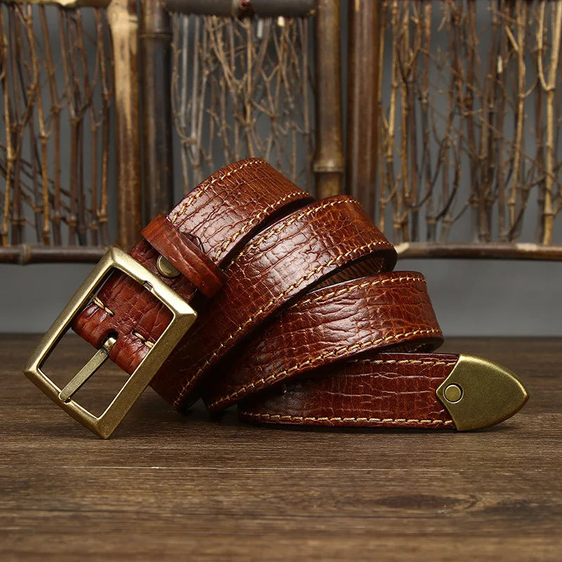 Men's Fashion Plaid Cowhide Belt