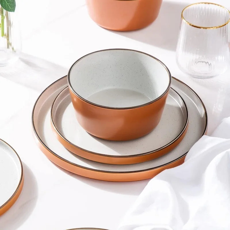 AmorArc Dinnerware Sets of 4,Modern Stoneware Plates and Bowls Sets