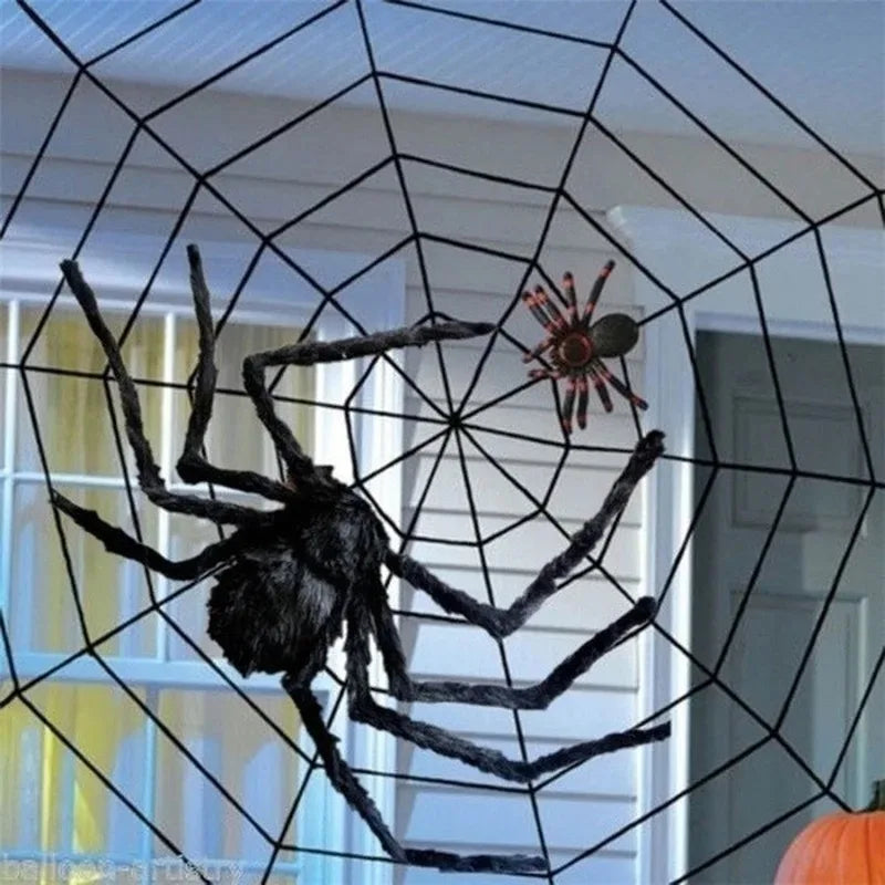 150/200cm Black Scary Giant Spider Huge Spider Web Halloween Decoration Props Haunted House Holiday Outdoor Giant Decoration