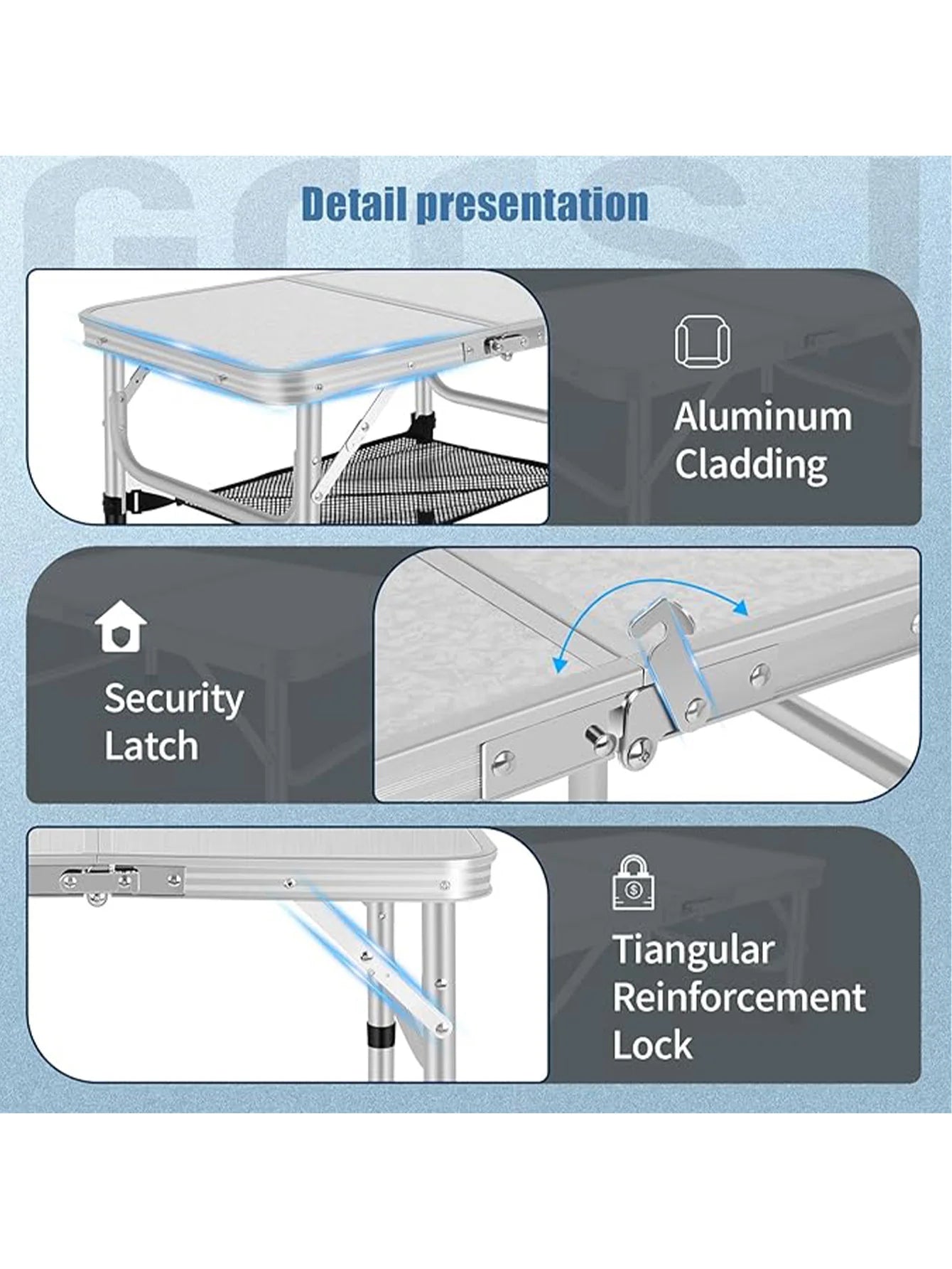 Small Folding Table, Portable Lightweight Aluminum Adjustable Height With Carry Handle, Camping Table With Mesh Holders For Outd