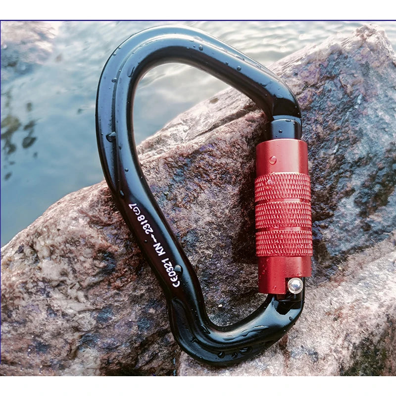 23KN Professional Rock Climbing Carabiner Safety Auto Lock Pear-shape Safety Buckle Hiking Survival Kit Protective Equipment