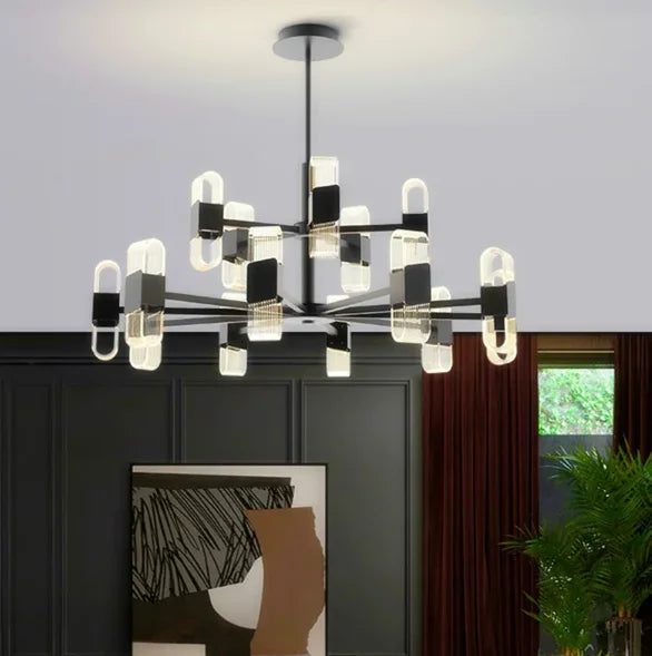 Black Chandelier Creative Dining Living Room Bedroom Smart Lighting System Acrylic Base Pendant Light Luxury Room Hanging Lamp