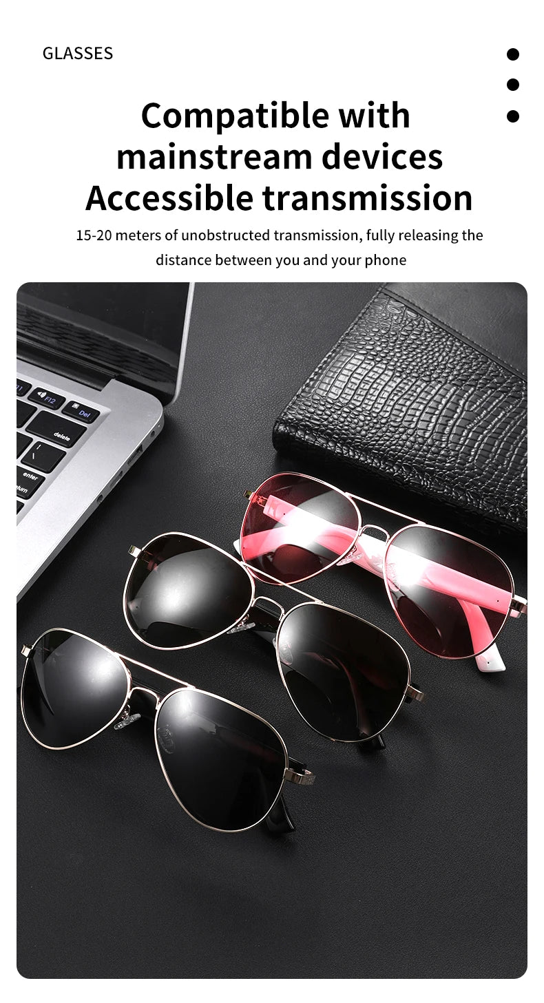 NEW  Bluetooth Sunglasses Smart Audio Glasses Nylon Lenses Dual Speakers Support Bluetooth Calls Music Eyeglasses For Men Women