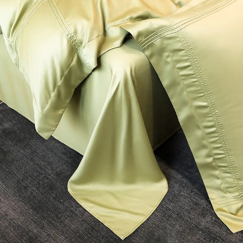 Solid Grey Linens Frame Duvet Cover with Zipper Ties 4Pcs 600TC Eucalyptus Lyocell Soft Cooling Quilt cover Bed Sheet Pillowcase