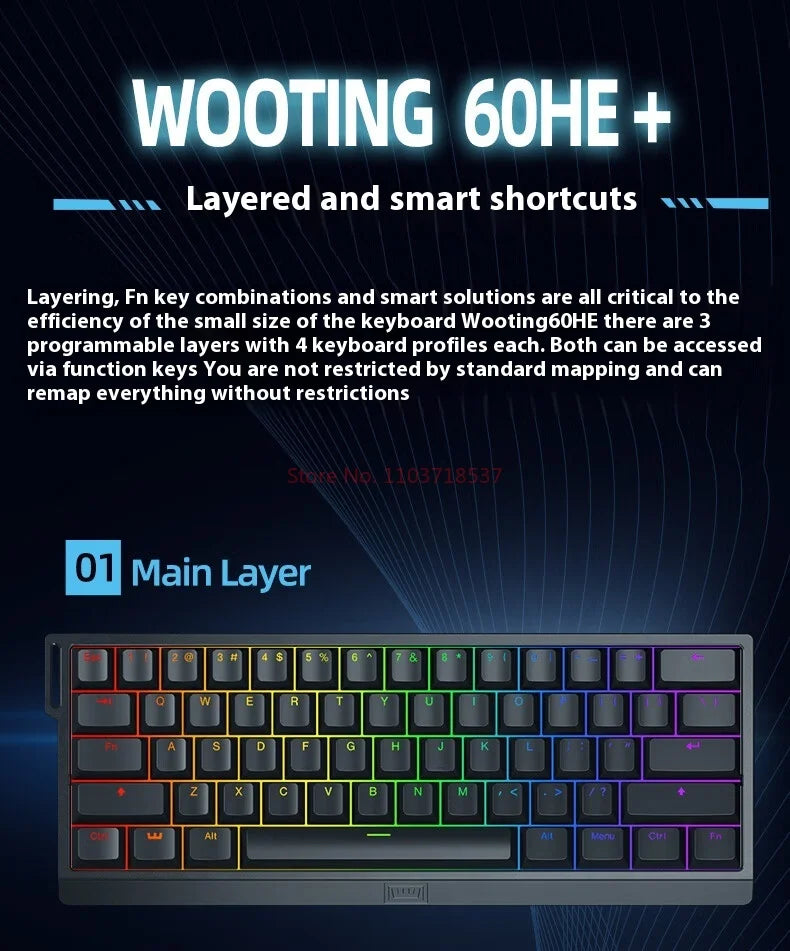 Wooting 60HE Magnetic Axis Mechanical Keyboard wired Customized Lightweight Gaming PBT CSGO Valorant Electronic Sports Laptop