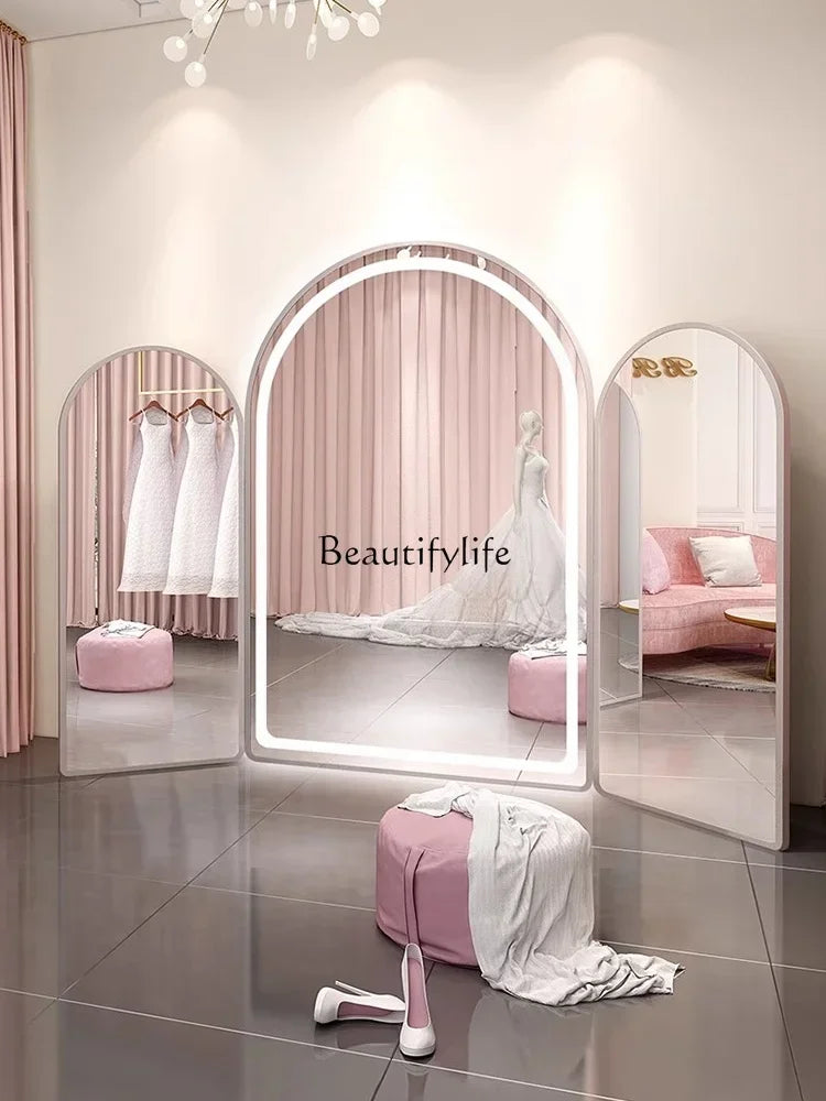 Three-Fold Wedding Shop Special Fitting Full Body Floor Mirror Dress Hall Large Mirror Light Luxury