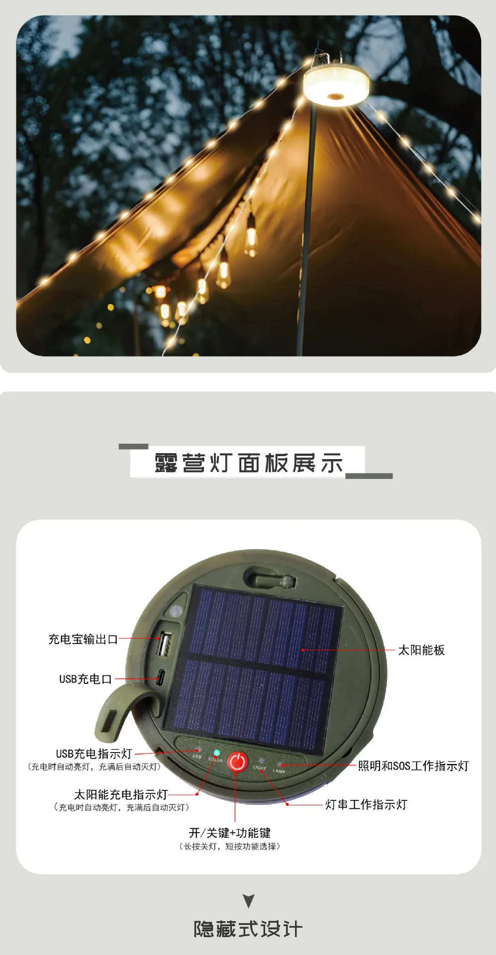 Cross-border outdoor camping, solar mood lights, LED string lights, tent camping lights, decorative lanterns, canopy lights