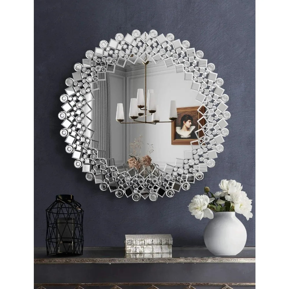 Round Decorative Wall Mirror - Gorgeous Luxury Mirrors for Bedroom Livingroom Hallway 31.5'' X31.5'' Home Decor Room Sticker