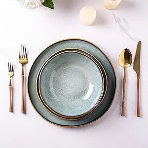 Ceramic Dinnerware Sets,Handmade Reactive Glaze Plates and Bowls Set,Highly Chip and Crack Resistant | Dishwasher & Micr