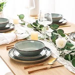 Ceramic Dinnerware Sets,Handmade Reactive Glaze Plates and Bowls Set,Highly Chip and Crack Resistant | Dishwasher & Micr