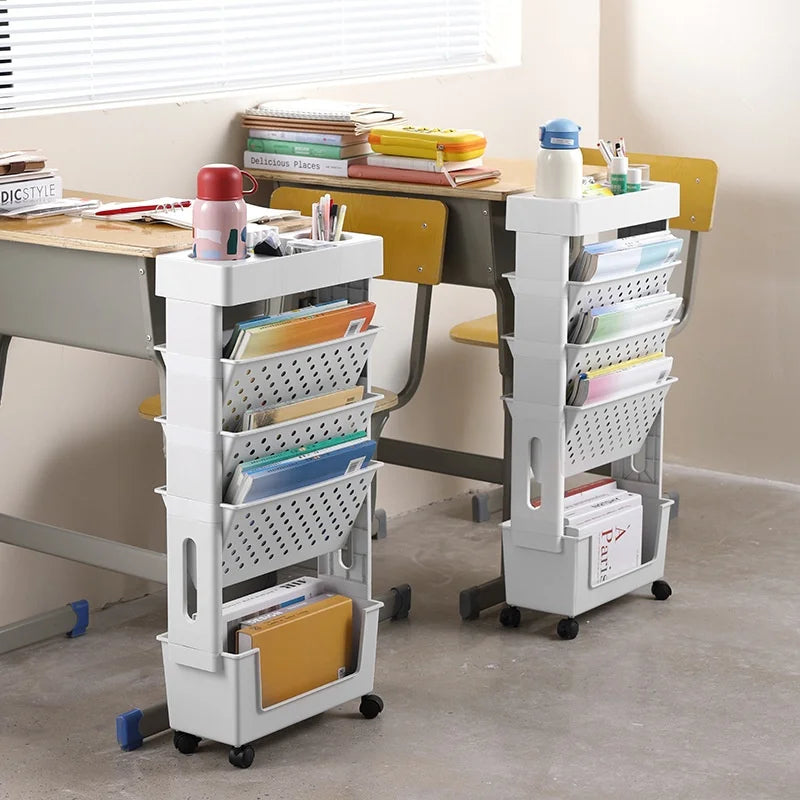 Multi functional household movable classroom desk book storage rack small cart multi-layer stationery sorting shelf book bookshe