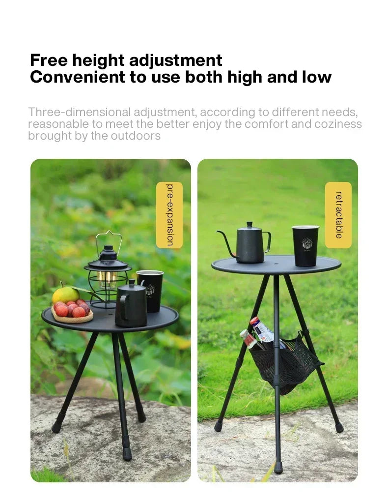 Outdoor tripod dining hiking picnic lifting folding round  portable telescopic aluminum alloy coffee mini