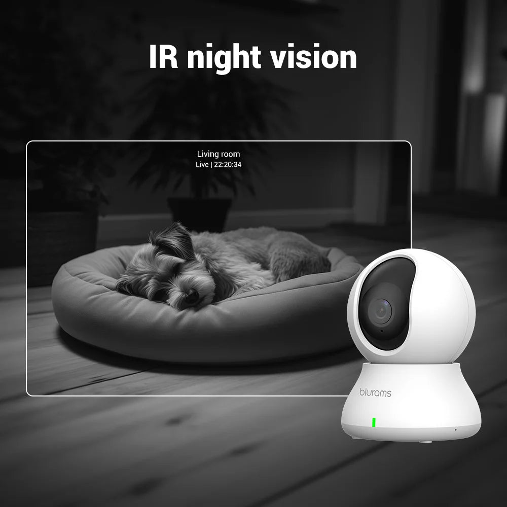 Blurams 2.4GHz WiFi Indoor Camera, 2K, 360° PTZ Pet Dog IP CCTV Camera with Phone App, 2-Way Talk, Night Vision, for Home Securi