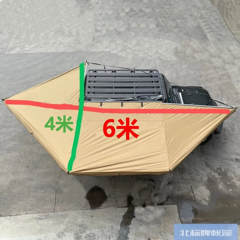 Fan-shaped tent car outdoor five-angle 270-degree sunshade top side carrying edge cloth house back end sky curtain