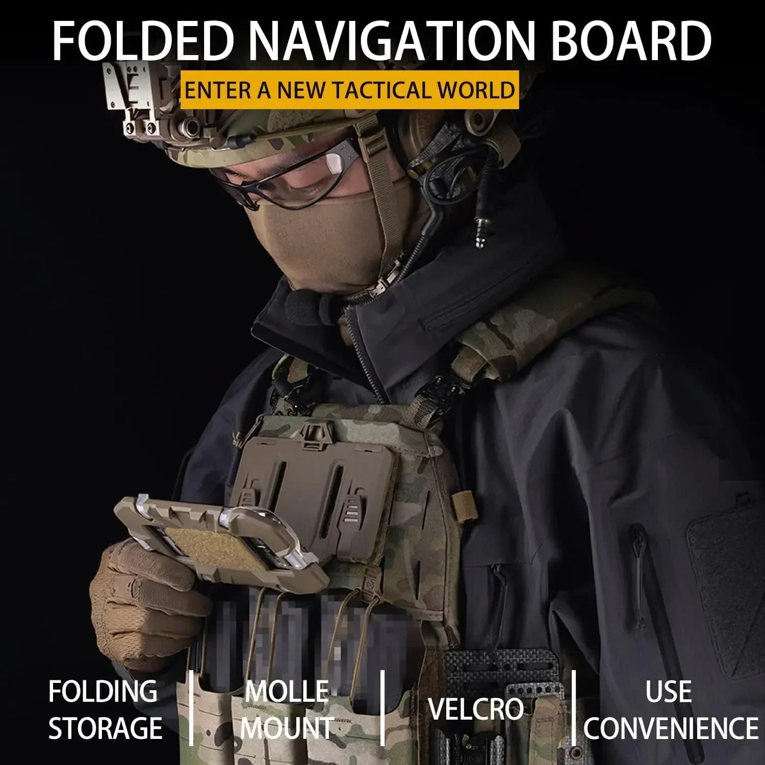 Tactical MOLLE Folding Navigation Board CS Military Airsoft Map Case Admin Panel Mobile Phone Holder for Screen Size 4.7-6.7in