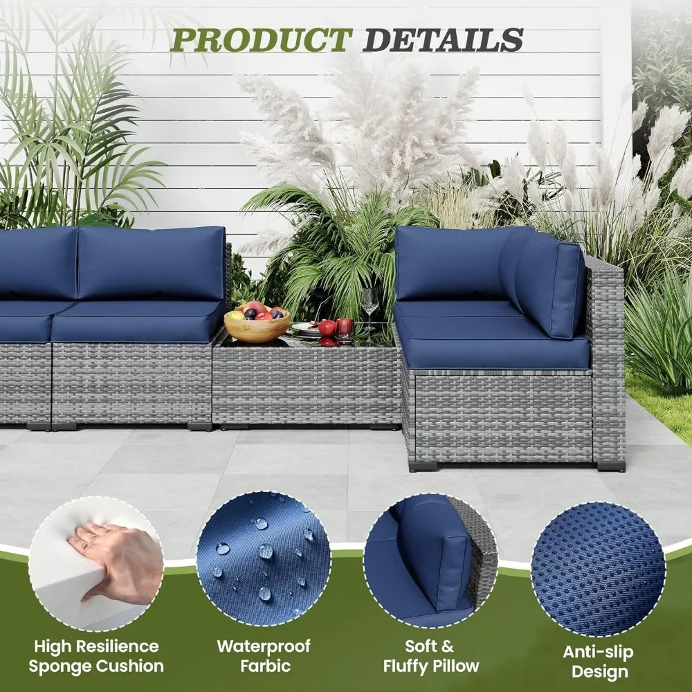 Waterproof Patio Furniture Cushions, Deep Seat Patio Cushions, Patio Seat Cushions for Outdoor Sectional (Blue)