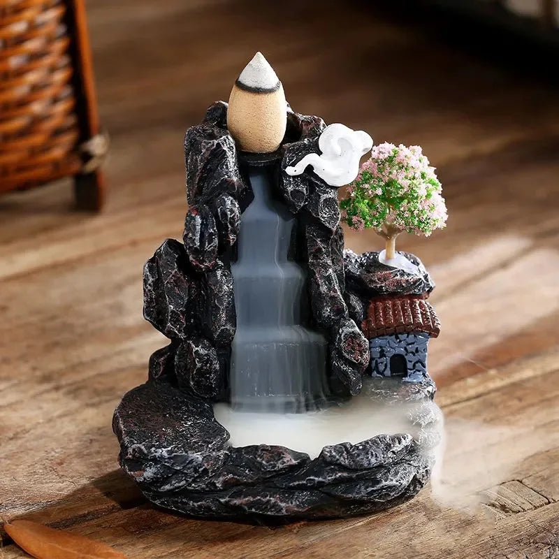 Backflow Incense Holder Waterfall Incense Burner Home Decor Aromatherapy Ornament Incense Cones with Backflow Incense Cones