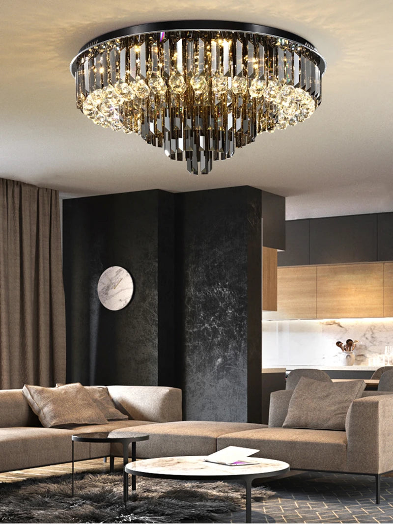 Modern Exalted Luxury Crystal Chandelier Lighting Round Hanging Lamp for Living Room Bedroom Indoor Home Light Fixtures